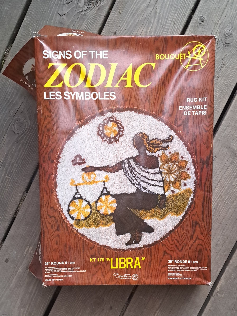 Vintage 1970's Signs of the Zodiac "Libra" Rug Kit - Brown, Cream, Gold, Yellow